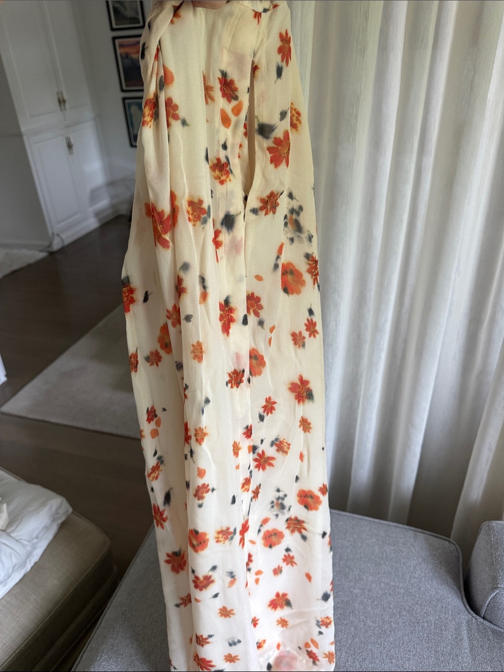 rag & bone Cream Wide-Leg Floral Pants with Orange Blooms - Picture 6 of 6